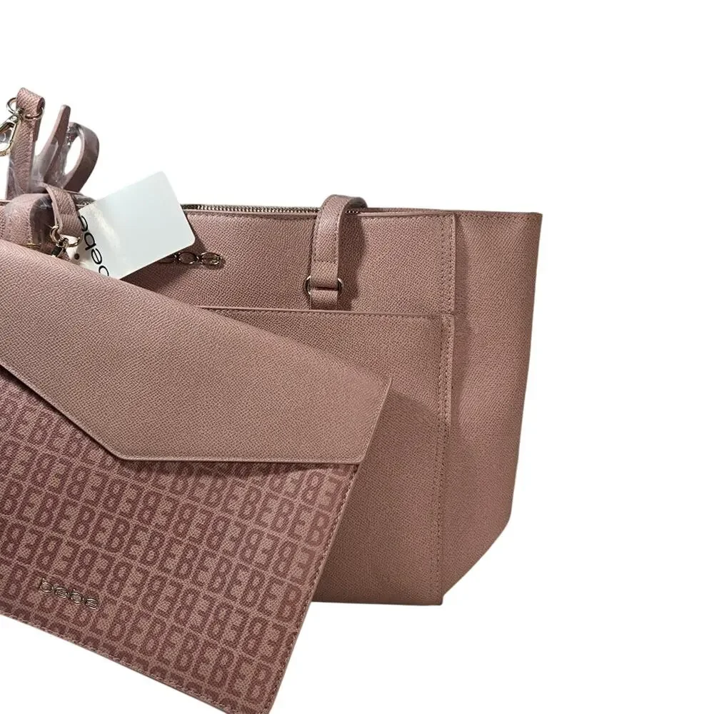 bebe Pink Tote with Monogram Clutch